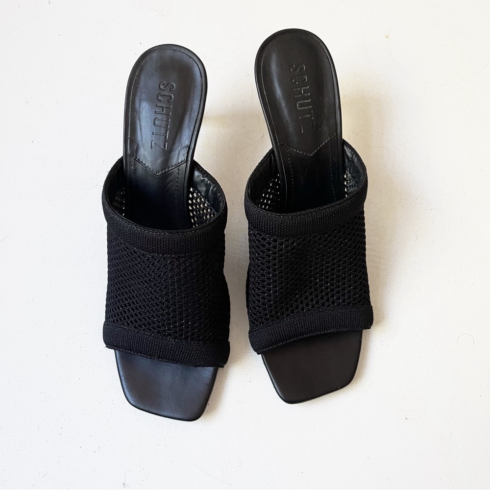 Schutz SINARA KNIT SANDAL Black Heels Leather Size 7.5 - Picture 5 of 9